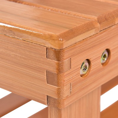 Beige Bamboo 3-Tier Shoe Rack and Bench