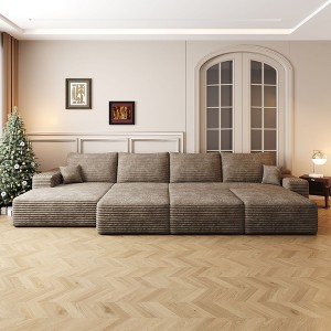 135"Large size modular cloud sofa 6 seats down sofa bed apartment living room sofa ,Camel(Plush Corduroy Fabric) - 1 of 4