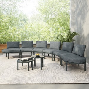 CAVINAS Outdoor Couch Sets with 2 High and Low Coffee Tables, Wicker Patio Furniture Set, Modern Patio Sofa Set for Backyard - 1 of 4