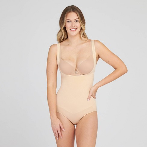 ASSETS by SPANX Women's Plus Size Remarkable Results Open-Bust Brief  Bodysuit - Beige 3X