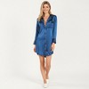 Anna-Kaci Lounge Women's Satin Button-Front Sleep Shirt with Contrast Piping Trim and Relaxed Long Sleeve Silhouette - 3 of 4