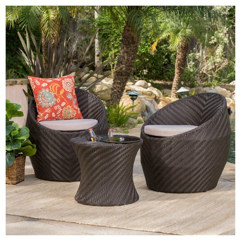 Belize 3pc All Weather Wicker Patio Chair Set Brown