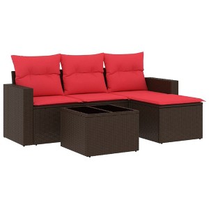 vidaXL 5 Piece Patio Sofa Set with Cushions Brown Poly Rattan - 1 of 4