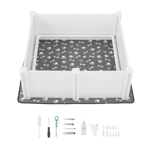 VEVOR Dogs Whelping Box, 48 x 48 x 18.1 inch, Plastic PVC Puppies Playpen with Height Adjustable Door and Washable Pee Pad, Milk White - 1 of 4