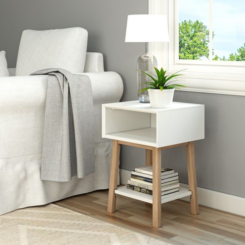 Plank+beam Nightstand With Cubby Shelf, Wooden Bedside Table, Side ...