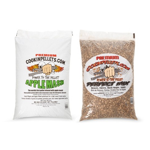 CookinPellets 40 Lb Perfect Mix Hickory Cherry Hard Maple Apple Wood Pellets Bundle with Apple Mash Smoker Wood Pellets 40 Pound Bag