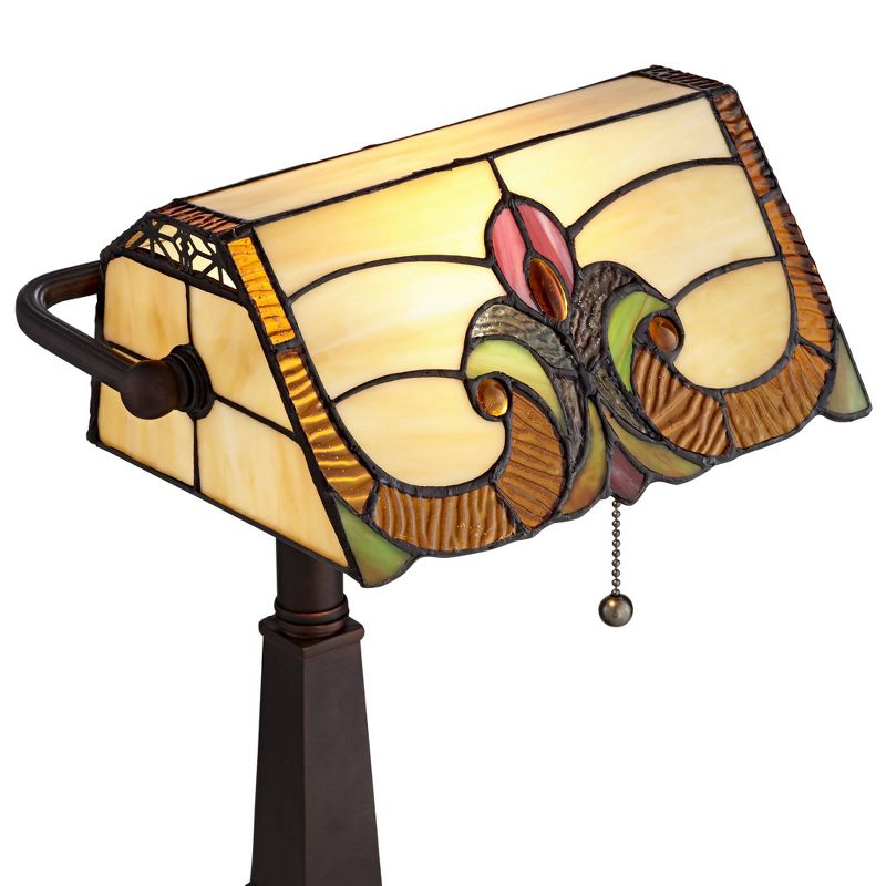 Robert Louis Tiffany Traditional Piano Banker Desk Table Lamp 17" High with AC Power Outlet Bronze Floral Art Glass Bedroom Office, 3 of 10