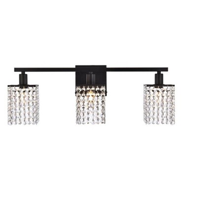 Elegant Lighting Phineas 3 lights bath sconce in black with clear crystals