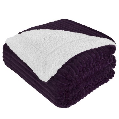 Purple Reversible Sherpa Fleece Throw Blanket