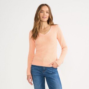 Lands' End Women's Fine Gauge Cotton Baby Cable Vneck Sweater - 1 of 4