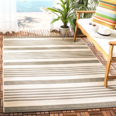 Modern Grey Square Synthetic Indoor/Outdoor Easy-Care Area Rug