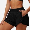 Anna-Kaci Active Women's High Waist Double Layered Running Shorts with Elastic Waistband and Curved Hem - 2 of 4