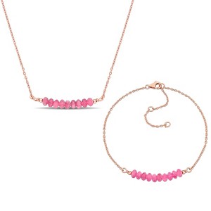 EVERLY JEWELRY | Silver Gemstone Necklace and Bracelet Set- Multiple Gemstone & Metal Color Options - 1 of 4