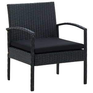 Garden Chair with Cushion in Polyrattan Black - 1 of 4