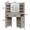 Corner Makeup Vanity Desk with HD LED Mirror, Lots of Storage Shelves, 3 Lighting Modes, Grey - 2 of 4
