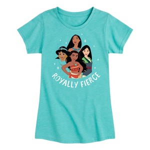 Girls' - Disney Princess - Moana Jasmine Pocahontas Mulan Royally Fierce Fitted Short Sleeve Graphic T-Shirt - 1 of 4