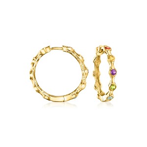 Ross-Simons 0.50 ct. t.w. Multi-Gemstone Studded Hoop Earrings in 18kt Gold Over Sterling - 1 of 3