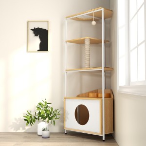 Whisen Cat Litter Box Enclosures with Tree Tower - 1 of 4