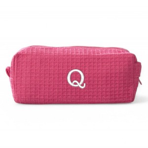 Personalization Mall Embroidered Waffle Weave Cosmetic Bag, Pink - 1 of 2