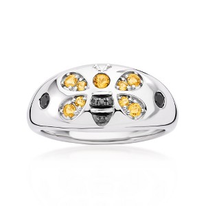 Ross-Simons 0.70 ct. t.w. Black Spinel and .20 ct. t.w. Citrine Bumblebee Ring With Black Diamonds in Sterling Silver - 1 of 4