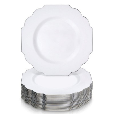 Silver Spoons Elegant Disposable Plastic Plates for Party, Heavy Duty White Disposable Plate Set,  (10 PC) - Baroque