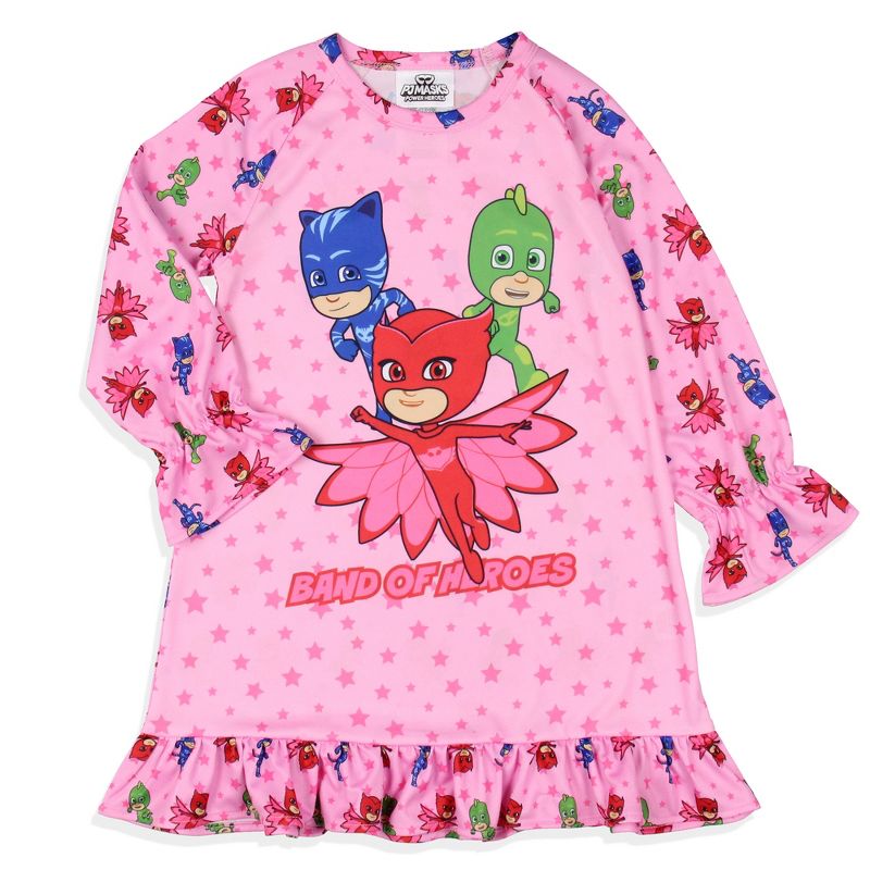 PJ Masks Girls' Gekko Catboy Owlette Characters Pajama Dress Nightgown Pink, 1 of 5