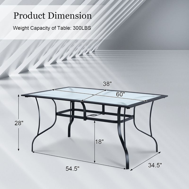 Costway 60''x 38'' Patio Dining Table Glass Top Rectangular Deck W/Umbrella Hole, 5 of 7