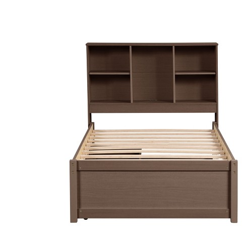 Grey Modern Single Bed Frame with Integrated USB Ports, Bookshelf Headboard, and Two Drawers - image 1 of 4