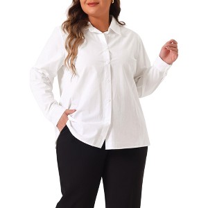 Agnes Orinda Women's Button Down Stand Collar Long Sleeve Cotton Formal Work T-Shirts - 1 of 4