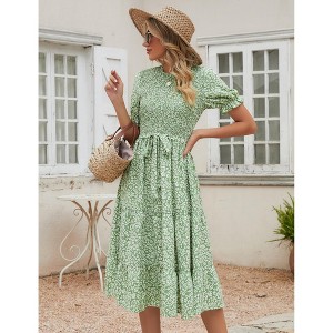 Women Casual Dress Summer Puff Short Sleeve Smocked Ruffle Dresses with  Elastic Waist and Tiered A Line Maxi Design : Target