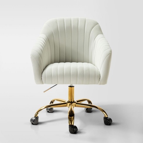 Alex Velvet Height adjustable Swivel Task Office Chair With Channel tufted Back And Gold Metal Base Karat Home Ivory Target