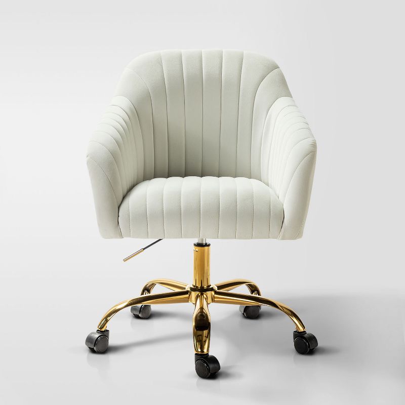 Alex Velvet Height-adjustable Swivel Task Office Chair with Channel-tufted Back and Gold Metal Base | Karat Home, 1 of 17