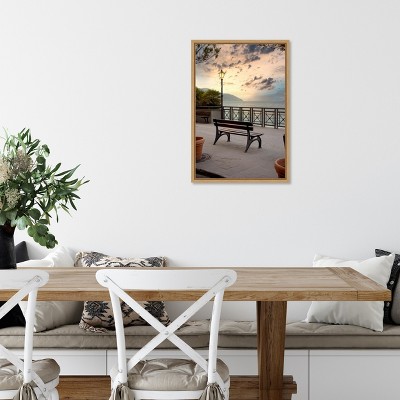 Amanti Art Monterosso Italy Bench at Sunrise by Alan Blaustein Canvas Wall Art Print Framed 16 x 23-in.