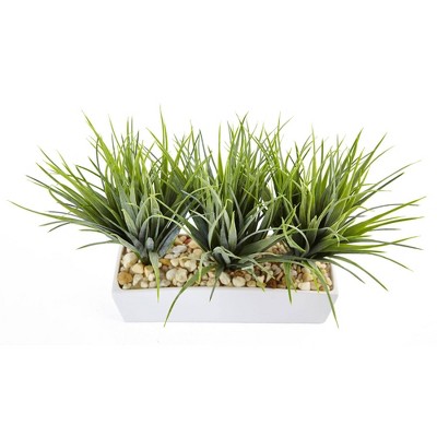 Modern Faux Vanilla Grass Arrangement in White Ceramic Planter