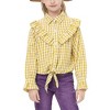 Girls Long Sleeve Ruffle Plaid Shirts Front Button Down Shirts for Girls Waist Knot Plaid Shirts - 4 of 4