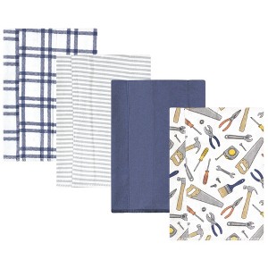 Hudson Baby Infant Boy Cotton Flannel Burp Cloths, Construction Work 4-Pack, One Size - 1 of 4