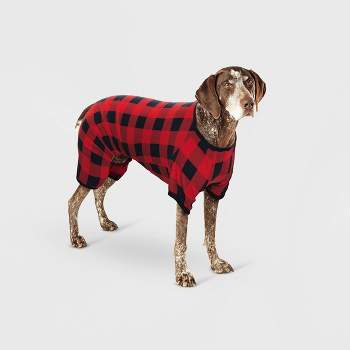 Holiday Buffalo Check Plaid Fleece Matching Family Dog and Cat Pajama with Sleeves - Wondershop™ Red S