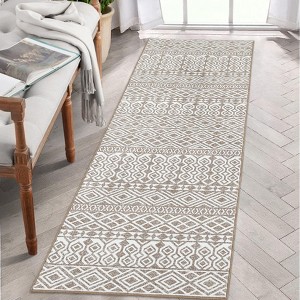 Faux Wool Boho Vintage Floral Printed Area Rug Ultra Thin Low Pile Machine Washable Stain Resistant Non Shedding Pet Friendly Floor Rug with Non Slip - 1 of 4