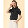 Allegra K Women's Work Tie Neck Short Sleeve Satin Elegant Button Down Shirt - 3 of 4
