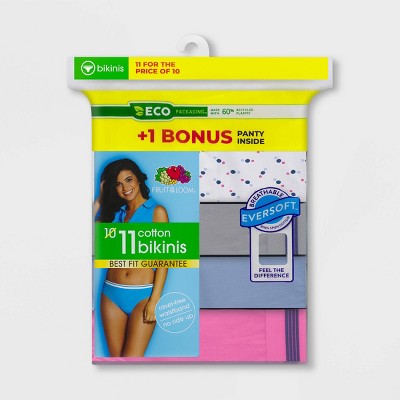 Fruit Of The Loom Women's 10+1 Bonus Pack Cotton Bikini Underwear - Colors  May Vary : Target