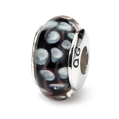 Black Bow Jewelry Black & White Dotted Glass Sterling Silver Bead Charm
