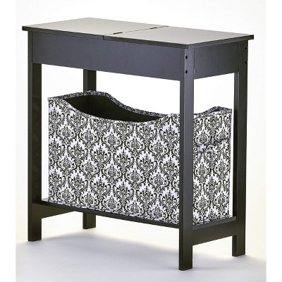 Black Gloss Rectangular Wood Side Table with Storage Bin