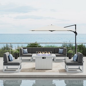 LayinSun 7-Piece Large Outdoor Modular L-Shaped Sectional Set with Propane Fire Pit Table - 1 of 4