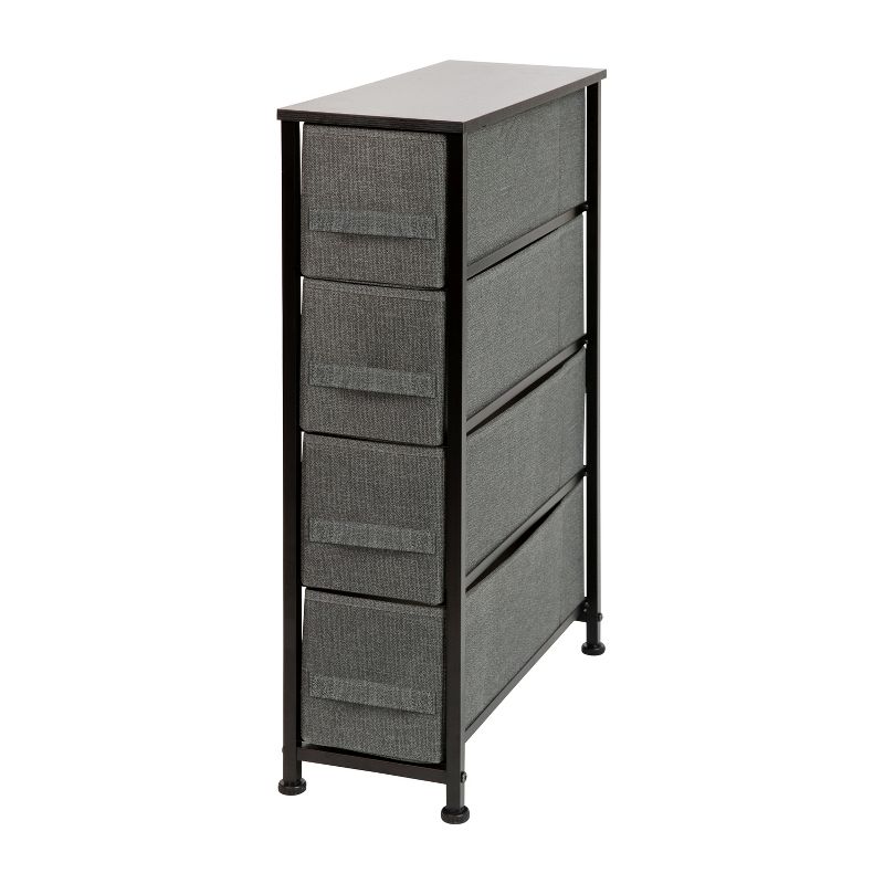 Emma and Oliver 4 Drawer Vertical Slim Storage Dresser-Wood Top & Fabric Pull Drawers, 1 of 12