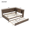 Full Size Wood Daybed with Trundle, Storage Shelves, LED and USB Port, White/Antique Wood Color-ModernLuxe - 3 of 4