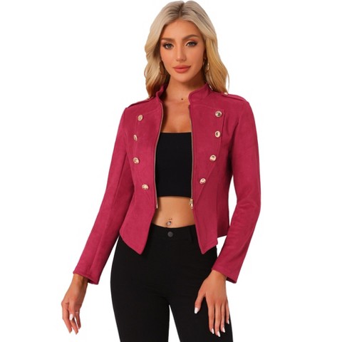 Allegra K Women's Vintage Button Decor Casual Steampunk Crop Jacket Red X-Small