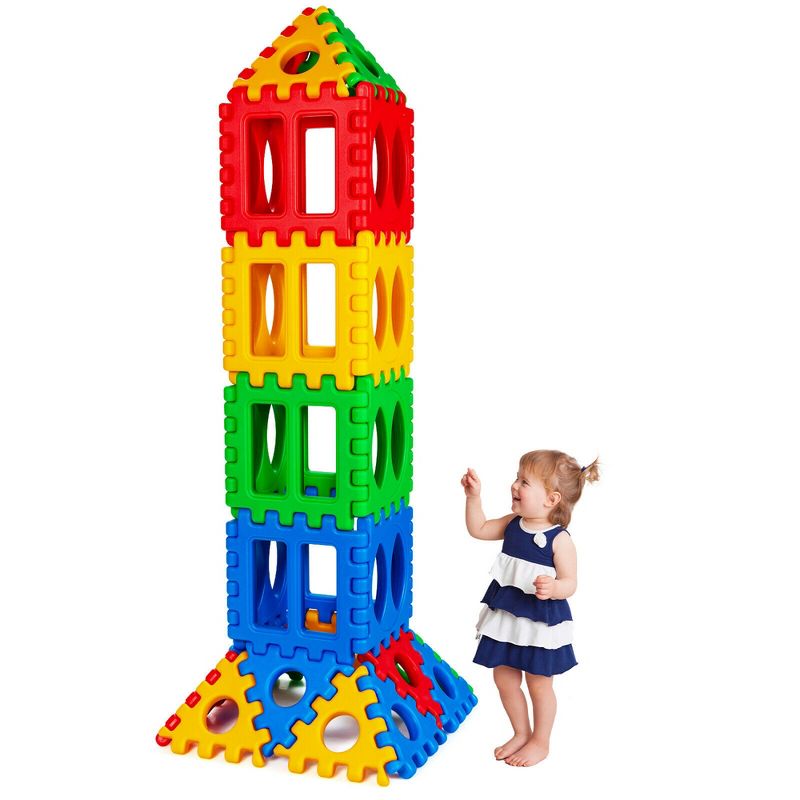 Costway 32 Pieces Big Waffle Block Set Kids Educational Stacking Building Toy, 1 of 11