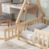 CAVINAS Kids Toddler Bed with Guardrails,Floor Bed with Tent-shaped Design,Twin/Full Size Montessori Bed for Bedroom,White/Brown/Gray/Off-White - 4 of 4