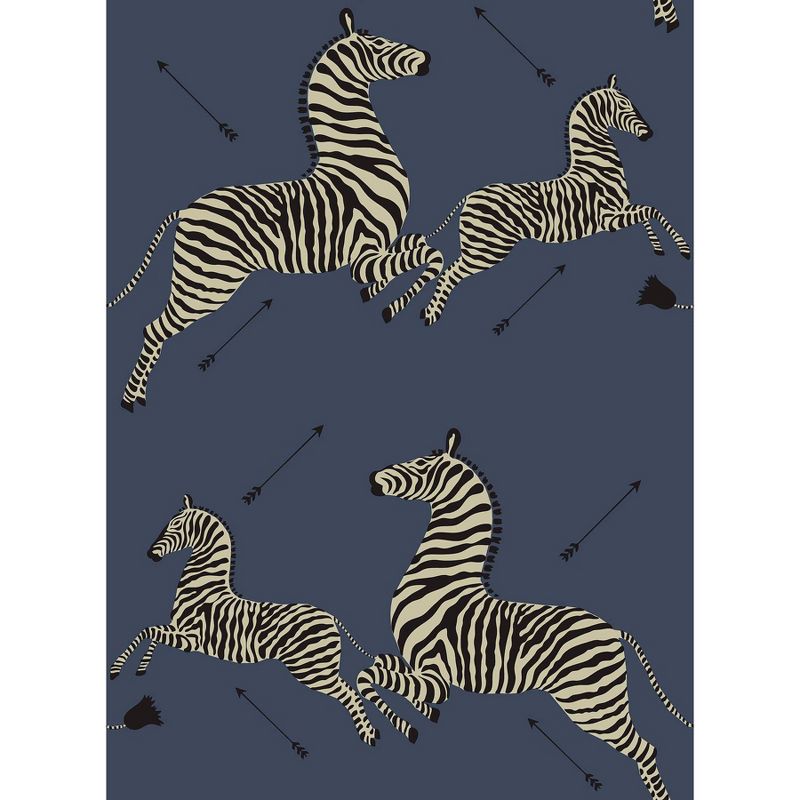Brewster Denim Zebra Safari Scalamandre Self Adhesive Wallpaper, 1 of 9