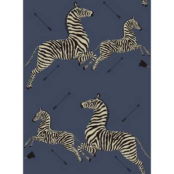 Brewster Denim Zebra Safari Scalamandre Self Adhesive Wallpaper